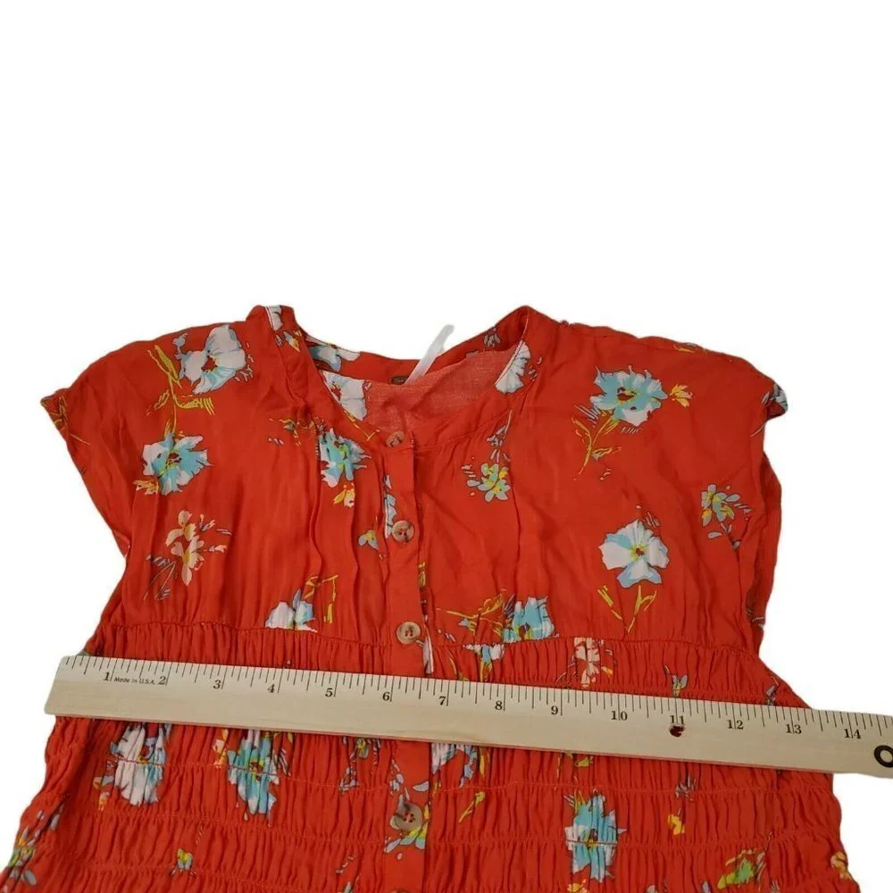 Free People‎ Mini Dress Small Red Orange Greatest Day Floral Smocked Waist Boho